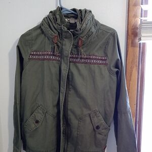 Womans Olive Green Hooded Utility Jacket